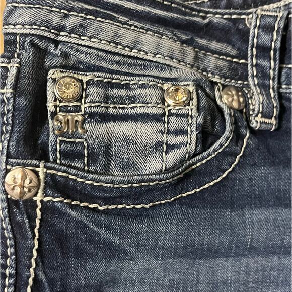 Miss Me Jeans Mid Rise Easy Boot 28x31 Med Wash Rhinestone Sequin Cowgirl Y2k - Picture 3 of 9